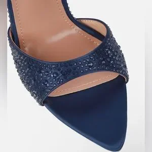 Perfect Navy Satin Stiletto Mule Heel- Simmi London